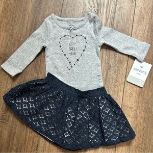 NWT! Carter's Gray Navy Baby Outfit, Valentine’s Day, Sweetheart, Lace, 3m